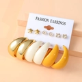 6-pair gold earring set featuring resin hoops, pearls, and star studs for women - Gold White Yellow Daisy Combo (48)