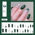 Elegante donkergroene bloemen kunstnagels set met 24 stuks in een zoete ins-stijl - Donkergroene Camellia Stijl (R531)