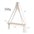Boho woven macrame wall shelf with natural wood board and cream cotton rope hangers - Off-White Style M