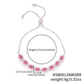 Silver adjustable pull bracelet with oval red rubies and AAA cubic zirconia stones - Red