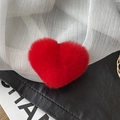 Cute red plush heart-shaped hair ring made of soft rabbit fur for ponytail styling - Beige