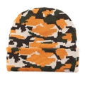 Detail of multi-color camouflage knit beanie with folded cuff and fine texture - Yellow Camouflage