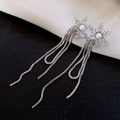 Detailed close-up of 18k gold-plated firework earrings with pearls and zircon tassels - 43# Snowflake Tassel Silver (43# Silver Pin-Silver-Snowflake)