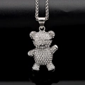Iced-out teddy bear pendant necklace with glasses in silver-toned stainless steel - Pendant Only / Steel