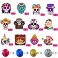 Day of the Dead decoration set with 24 colorful skull cutouts and metallic foil spirals - Dia de Muertos Hanging Swirls / Set of 12