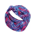 Fascia elastica rosa con nodo e stampa di foglie di palma blu per capelli - FD077 Fiori Colorati Rosso Blu