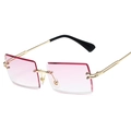 Frameless rectangular sunglasses with pink gradient lenses and gold metal temples - Gold Frame Purple Gradient