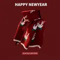 Sciarpa invernale rossa a maglia con motivo a renna bianca e stile festivo 180x30cm - Corna di Renna Rosse