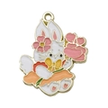 Cartoon white bunny pendant charm in colorful oil drip metal for DIY jewelry and keychains - Flower Bunny (18548)