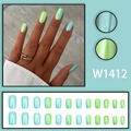 Elegante kunstnagels met parelmoer verloop in lichtblauw en muntgroen, medium vierkant-ovaal - Blauw Groen Verloop Parelmoer Stijl (W1412-Glue Type)