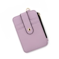Purple litchi grain leather card holder with gold hardware and zipper coin pocket - Single Card Holder (C3) / Purple