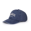 Close-up of Los Angeles vintage embroidery on washed navy blue cotton baseball cap - Navy Blue
