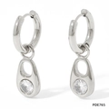 Orecchini a cerchio in acciaio inossidabile argento con ciondolo a goccia e zircone - Argento Con Zirconia Bianca (PDE765)