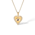 Collier coeur en acier inoxydable doré avec pendentif oeil bleu et pavé de cristaux - Doré
