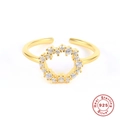 Elegant 925 sterling silver open ring in gold finish with white round zircon floral wreath - Style 2 / White Zirconia