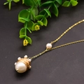 Handcrafted gold wire wrapped freshwater pearl pendant on a long winter sweater chain - Handmade Wire Wrapped Baroque Pearl Necklace