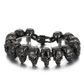 Men's gothic skull link bracelet in gunmetal grey stainless steel with textured details - Gunmetal Black Skull Bracelet (21.5cm)