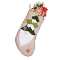 Calcetín navideño beige de 20 pulgadas con ribete de cuadros rojos y aplique de gnomo en 3D - Color de Cáñamo