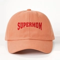Adjustable orange cotton baseball cap with red embroidered SUPERMOM lettering for outdoor wear - One Size / Orange