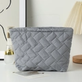 Macro shot of grey quilted fabric texture and pleated elastic opening on cosmetic bag - 27*6.5*17.5cm / Gray