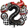 Racing themed number 2 balloon set with red car, helmet and checkered flags decor - Racing Number 2