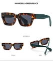 Vistas detalladas de gafas de sol cuadradas retro en carey y verde con lentes oscuras - Marco de Carey Lentes Gris Negro