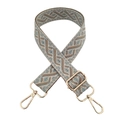 Macro shot of ethnic stripe woven bag strap with adjustable gold swivel snap hooks - 21 Beige Base - Orchid Khaki