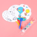 DIY children's painting fan set with animal patterns and 6-color paint pots - Fan + 6 Color Paint + Brush