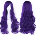 75cm long wavy dark purple cosplay wig with side-swept bangs for anime styling - Deep purple