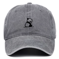 Detail of gray washed cotton baseball cap with embroidered panda design and vintage texture - Gray
