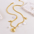 Collar de perlas marinas con colgantes de delfín y concha en acero inoxidable dorado - Collar de Oro