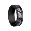 Men's black titanium steel ring featuring silver Celtic dragon inlay and polished finish - Size 5 / Black Plated + Black Base Silver Dragon Pattern
