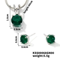 Silver necklace and stud earrings set featuring large round-cut green gemstones - Green
