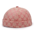 Berretto docker jacquard rosa e beige con ricamo geometrico e bottone superiore - Regolabile / Rosa