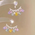 Colorful heart and teardrop crystal flower stud earrings in silver-tone finish - 21# Multicolor Heart Tassel Earrings (HE25000)