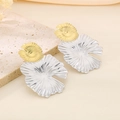Irregular petal shaped earrings in two-tone gold and silver brushed stainless steel - Two-tone Gold (KE114306-KFC)