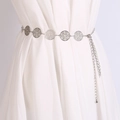 Cadena de metal plateado con eslabones circulares huecos y cierre ajustable para mujer - 105cm / Plateado