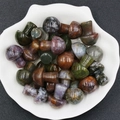 Polished mini mushroom semi-precious natural stones in a decorative shell-shaped bowl - India Agate