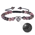 Pink zebra stone beaded bracelet with heart projection stone and black woven cord - Rhodonite Bracelet