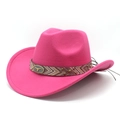 Detail of fuchsia cowboy hat with woven band, metal studs and bull head buckle - M (56-59cm) / Rose Red