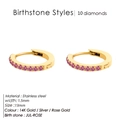 Minimalist gold stainless steel huggie earrings with pink birthstone zirconias - July Rose Red - Gold
