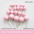 Pink foam Christmas ball ornament set with wire stems in mixed sizes for DIY decor - 20 Pink Foam Christmas Balls