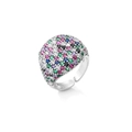 Anello regolabile in argento con zirconi multicolori incastonati a pavé a cupola - Aperto Regolabile / Platino Zircone Multicolore