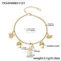 Detail showing 18k gold plated stainless steel bracelet with zircon sea creature charms - Gold Anklet (TXS494-20+5cm)