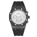 Octagonal black metal sport watch with white textured dial and black silicone strap - Black Case White Dial