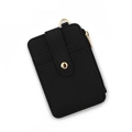 Black lychee texture faux leather card holder with gold snap button and zipper pocket - C5 Black