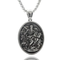 Punk retro stainless steel necklace with silver oval religious portrait relief pendant - Retro Figure Relief