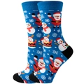 Chaussettes de Noël bleues avec motifs Père Noël et bonhomme de neige en coton mi-mollet - Père Noël Bonhomme de Neige Bleu