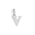Minimalist silver letter V pendant with high-polished finish and top ring bail - Lowercase v - Steel Color
