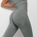 Sage green seamless high waisted yoga leggings with peach lift and slimming fit - Grey Green